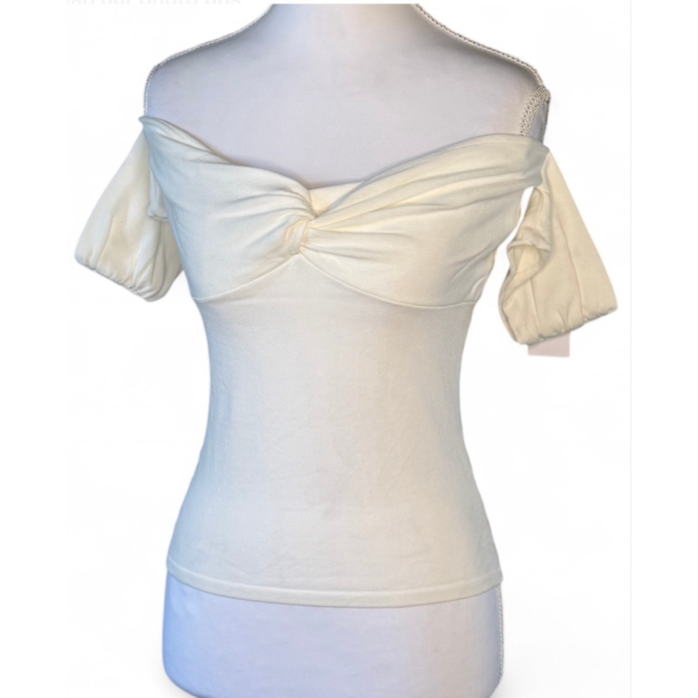 ASTR Off Shoulder Puff Sleeve Top NWT Ivory M (Dye/Upcycle Project)